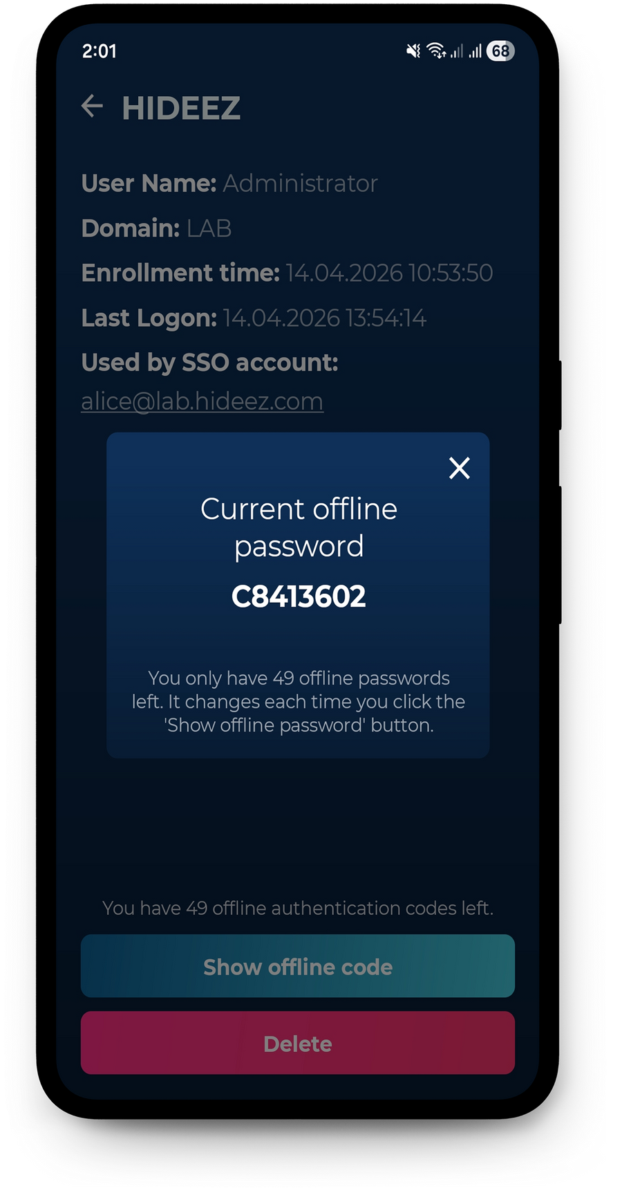Offline codes for Windows login