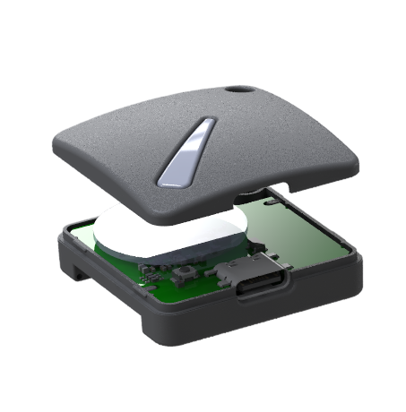 Hideez Key 5 exploded view: enclosure, button and secure-element board